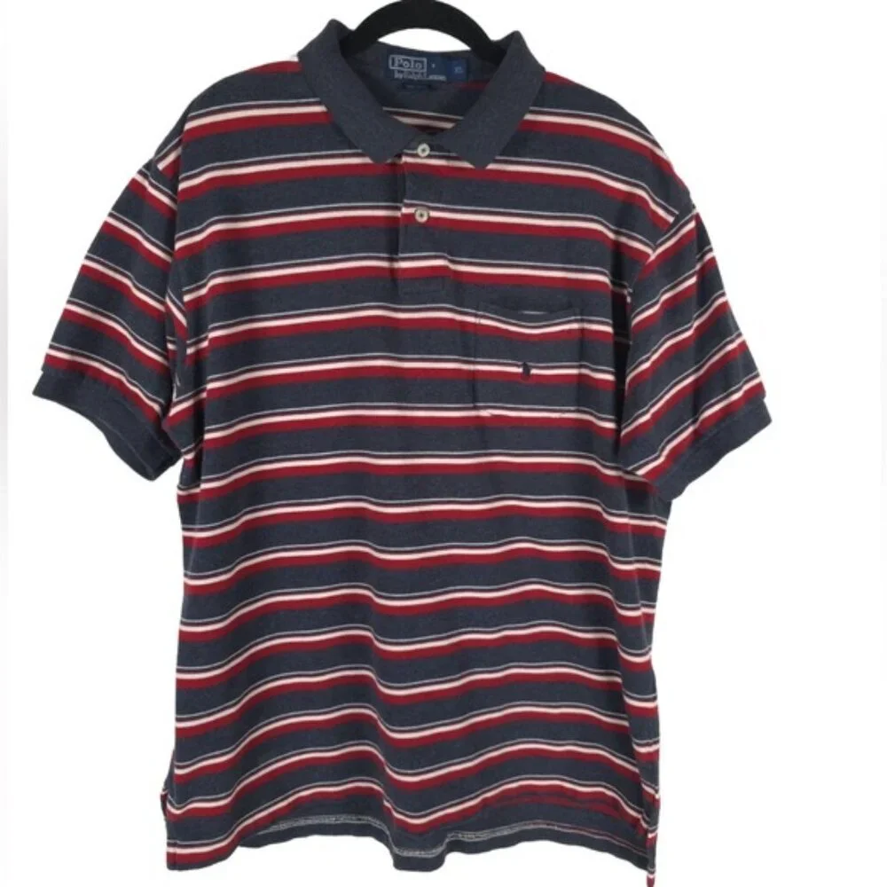 POLO RALPH LAUREN VTG Bolivia‎ Made 🇧🇴 Striped Mesh Polo Shirt Pocket Chest XL